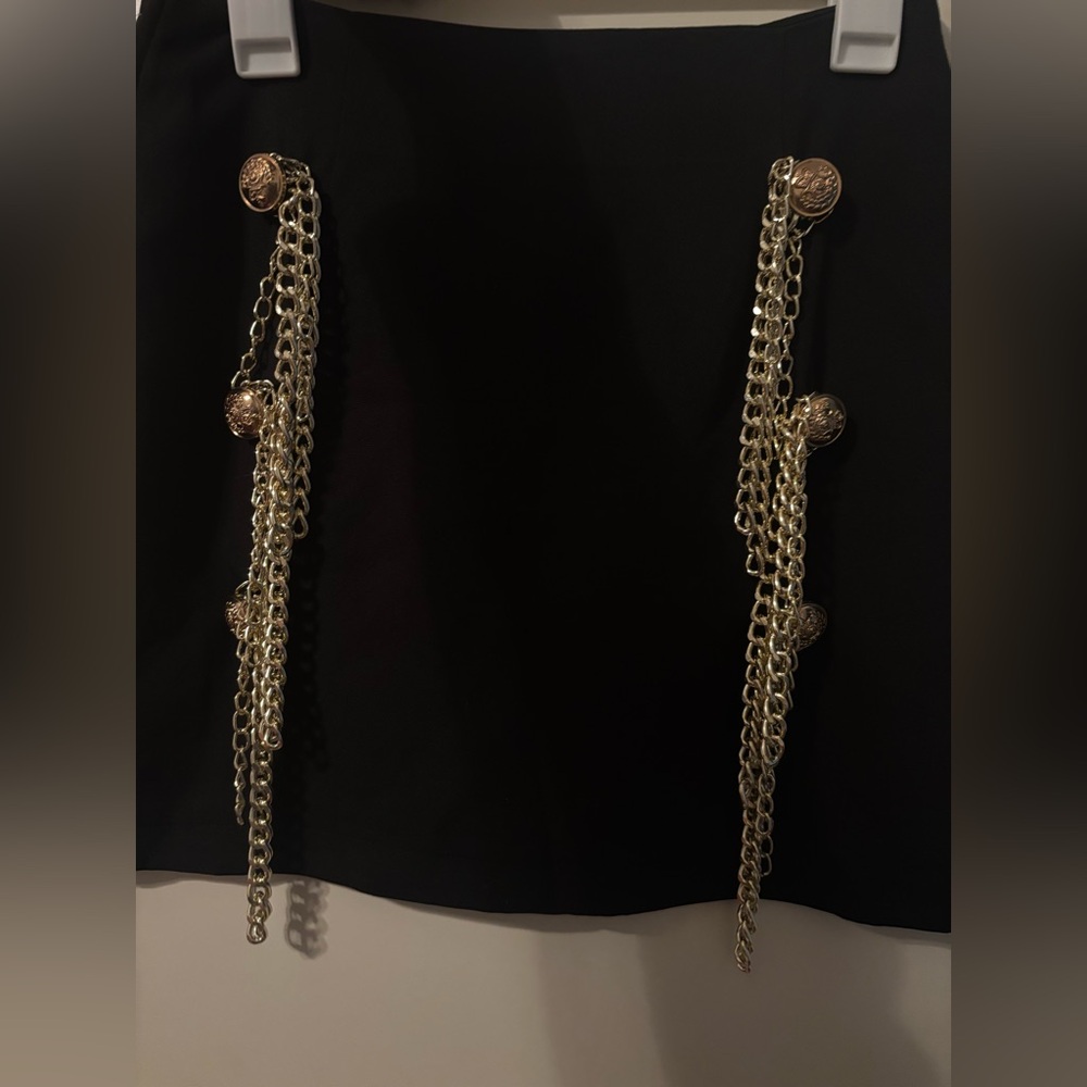 Black Mini Skirt with Gold Chain Details